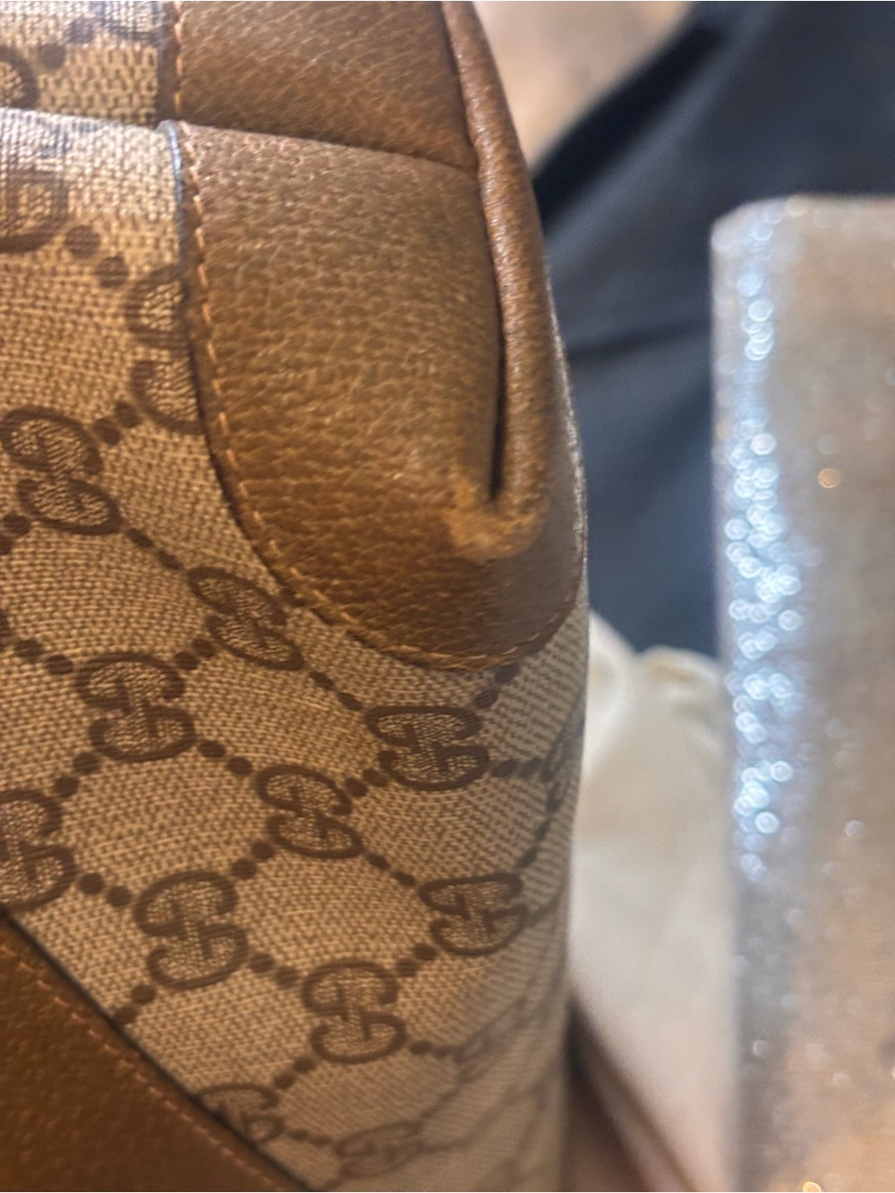 Vintage Gucci GG Monogram Canvas Tote with Brown Leather Trim - Picture 10 of 13
